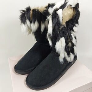 Women Size 9 Warm Fur Lined Snow Ankle Boots Faux Suede Mid-calf Flat Shoes New